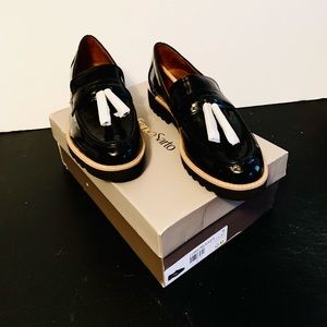 New w Box Franco Sarto Carolynn Black Patent Leather Lugs Loafers Menswear Style